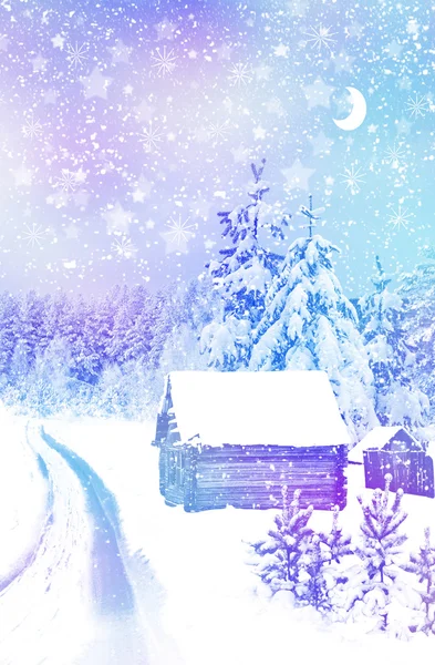 Het dorp in winter forest — Stockfoto