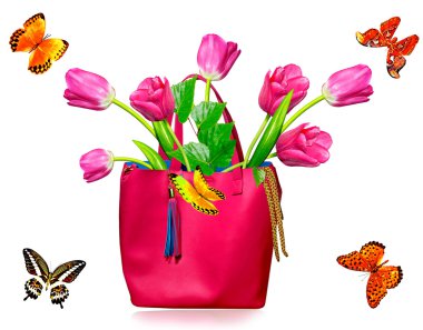 Beyaz arka plan üzerinde izole çanta çiçek Lale