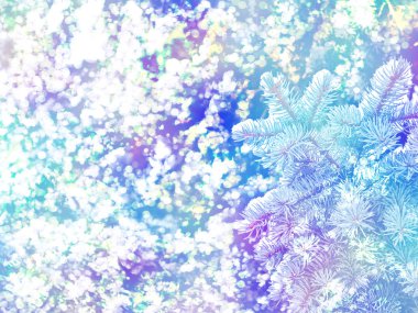  Kış manzarası. Ağaçlar kar kaplı. Noel arka plan