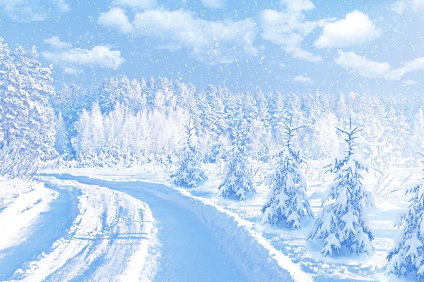 Woods. Vinterlandskap. Snön täckte träden. jul backgrou — Stockfoto