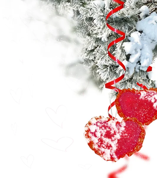 Árvores na neve. Coração . — Fotografia de Stock