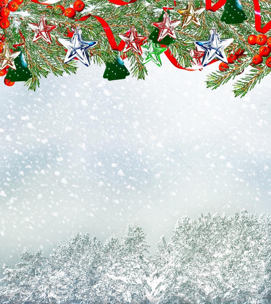 Winter background with Christmas toys