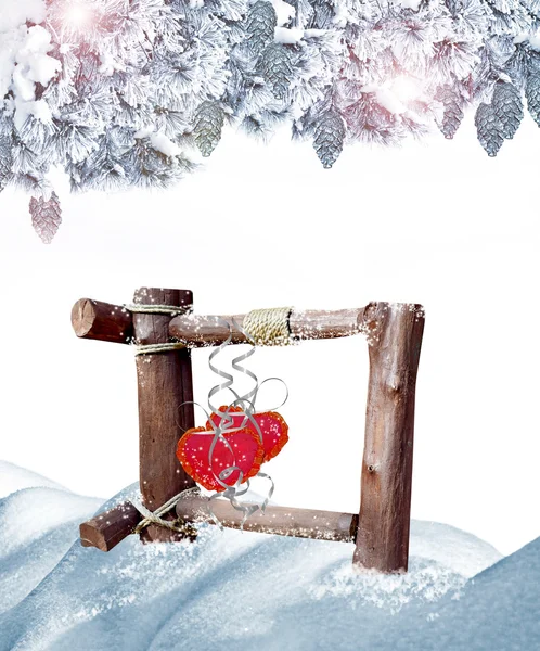 雪の中での木。心. — ストック写真