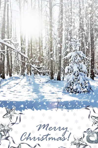 Albero di Natale su uno sfondo di un paesaggio invernale — Foto Stock