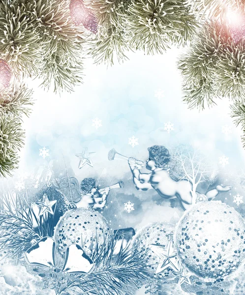 Weihnachtskarte. Engel und Weihnachtsspielzeug — Stockfoto