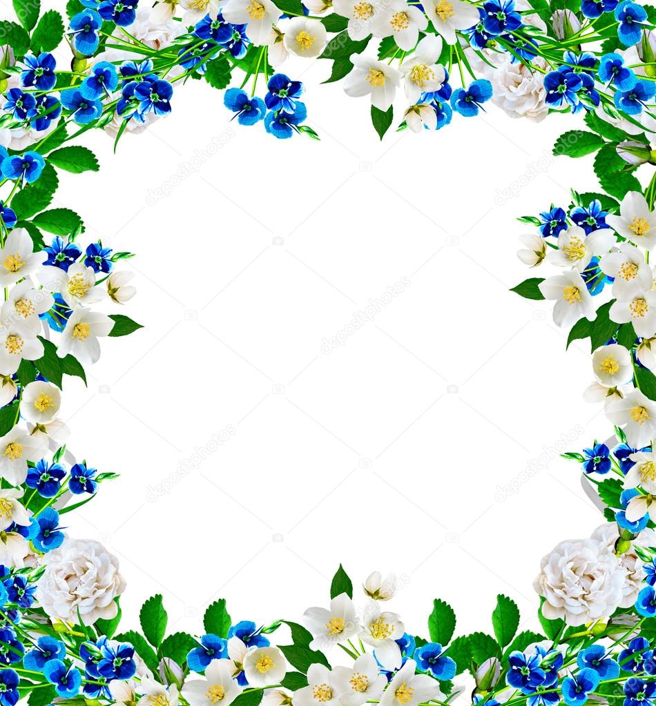 frame from flowers roses, jasmine and forget me