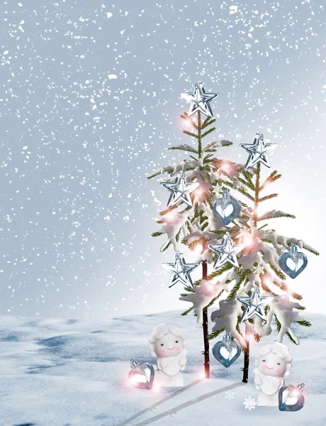 Άγγελοι και χριστουγεννιάτικο δέντρο — Φωτογραφία Αρχείου