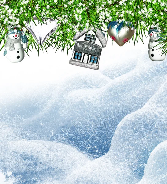 Schneemann und Weihnachtsbaum — Stockfoto