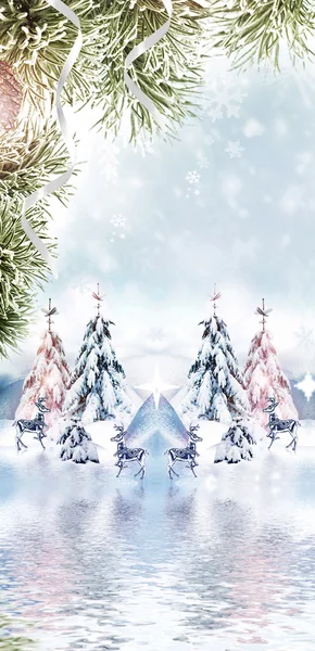Зимний лес. Зимний пейзаж. Рождественская открытка — стоковое фото