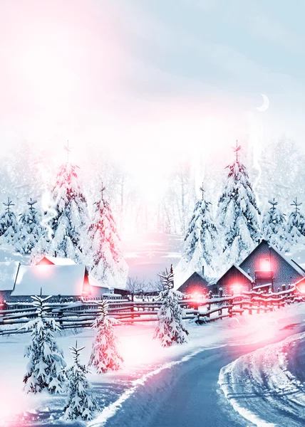 Das Dorf im Winterwald — Stockfoto