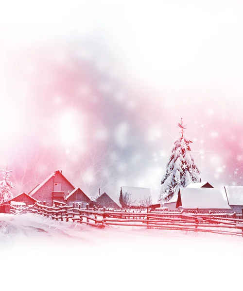 A aldeia na floresta de inverno — Fotografia de Stock