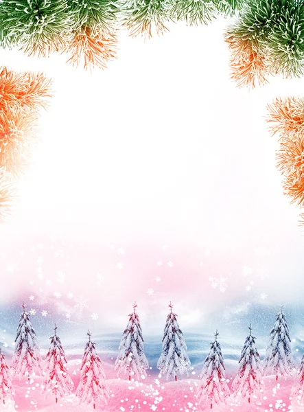 张圣诞贺卡。冬季景观 — 图库照片