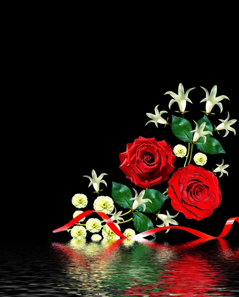 Flowers roses and bells isolated on black background — Stock Photo, Image