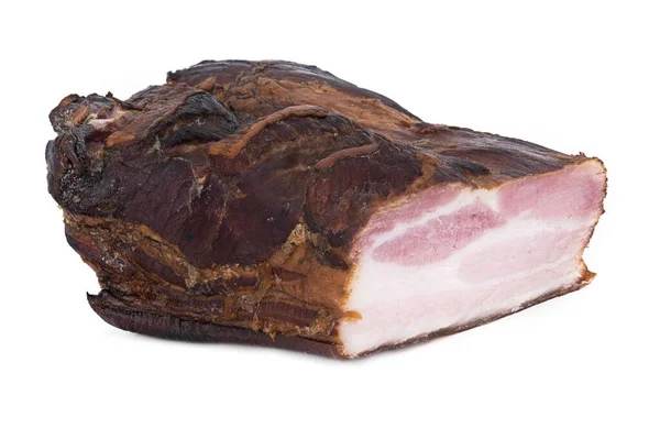 Rökt Bacon Närbild Kött Vit Bakgrund Royaltyfria Stockbilder