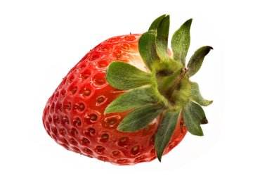 Çilek yakın plan, tatlı meyve beyaz arka planda izole