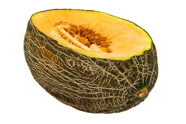 Melon Piel Sapo Dekat Dengan Buah Berair Pada Latar Belakang — Stok Foto