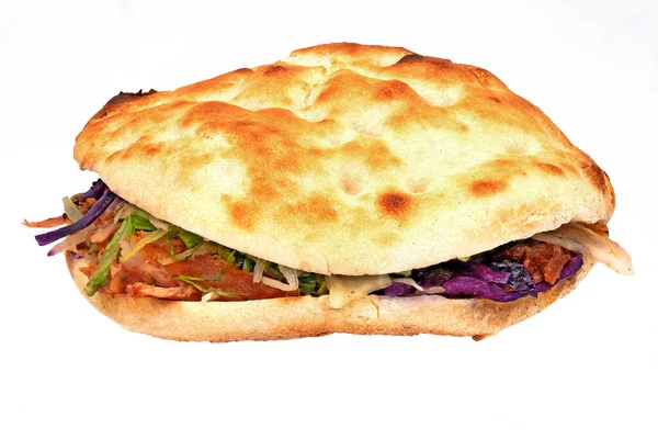 Doner Kebab Närbild Turkiskt Mellanmål Isolerat Vit Beckground Stockfoto