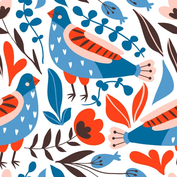 Modèle Sans Couture Avec Des Oiseaux Des Fleurs Avec Différents — Image vectorielle