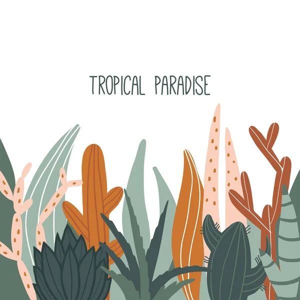 Paraíso Tropical Tarjeta Plantilla Banner Con Texto Cactus Mexicanos Aloe — Vector de stock