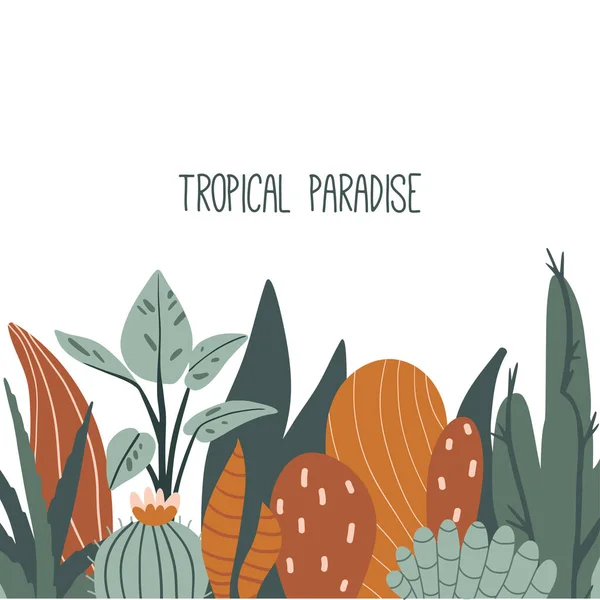 Paraíso Tropical Tarjeta Plantilla Banner Con Texto Cactus Mexicanos Aloe — Vector de stock