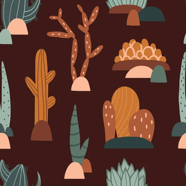 Мексиканский Кактус Алоэ Суккуленты Симпатичный Красочный Вектор Стиле Плоской Руки — стоковый вектор