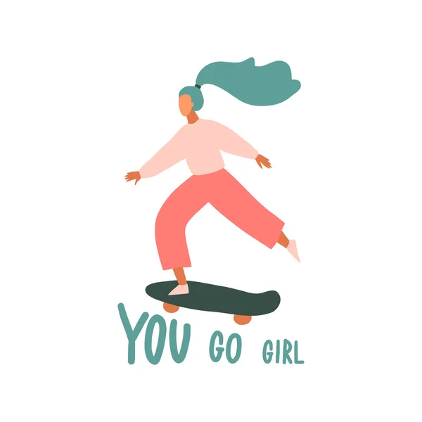Vai Miúda Mulher Skate Desenhos Animados Personagem Patinadora Feminina Cartão —  Vetores de Stock