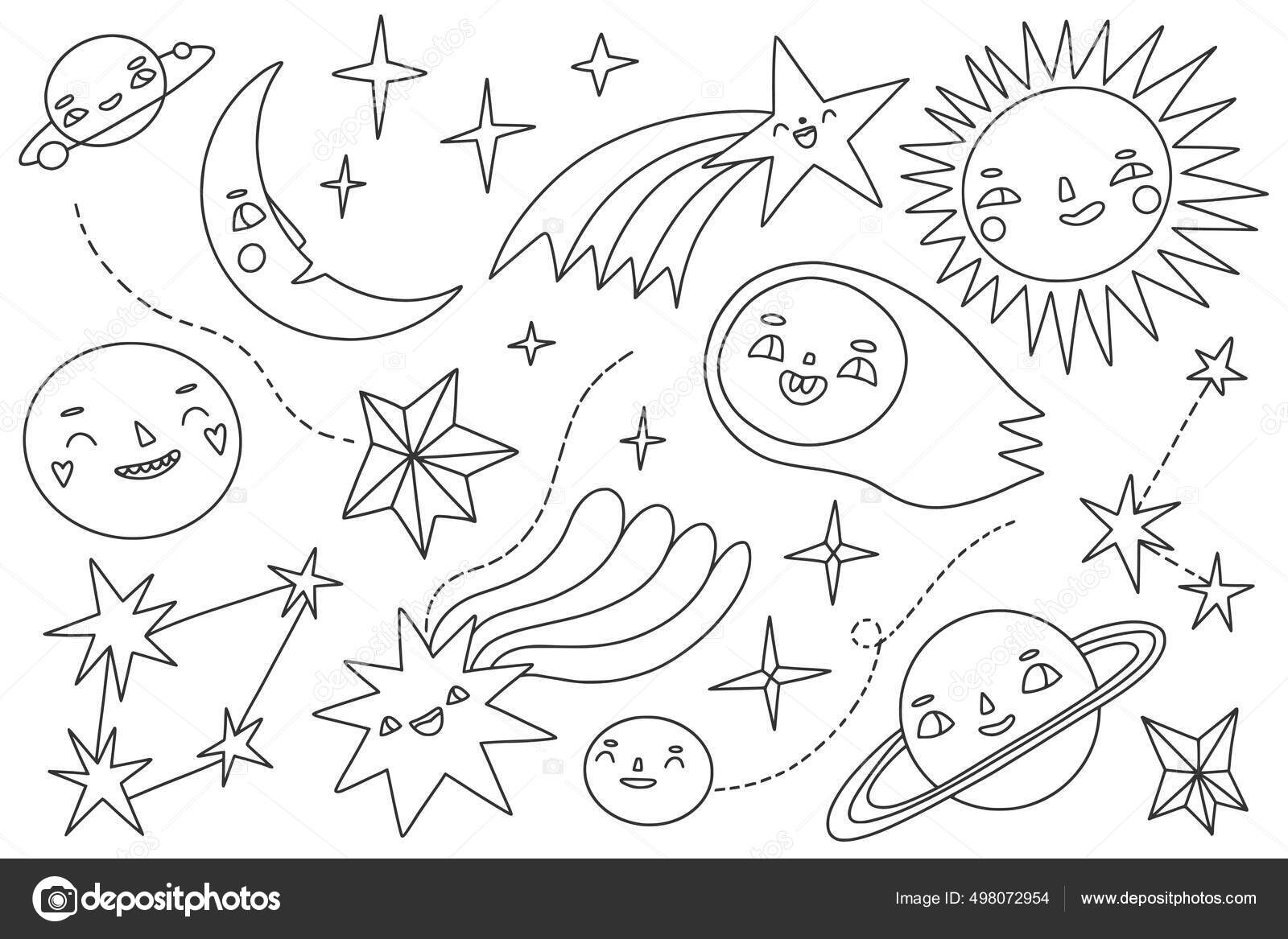 Desenho para colorir kawaii doodle cartoon planet