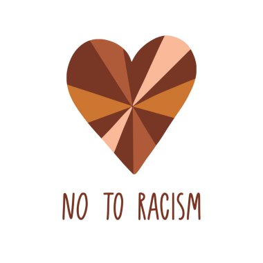 No to racism. Human heart shape with different skin colors. We are equal, black lives matter concept for card, poster, banner with text. Supporting social illustration. Vector. Rights for all races clipart
