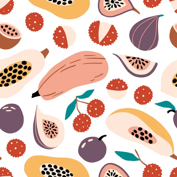 Dessiné Main Coloré Doodle Exotiques Fruits Tropiques Motif Sans Couture — Image vectorielle