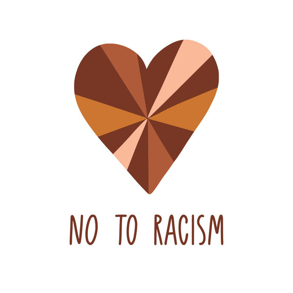 No to racism. Human heart shape with different skin colors. We are equal, black lives matter concept for card, poster, banner with text. Supporting social illustration. Vector. Rights for all races