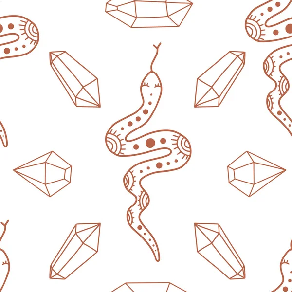 Modèle Sans Couture Avec Serpents Mystiques Doodle Cristaux Texture Magique — Image vectorielle