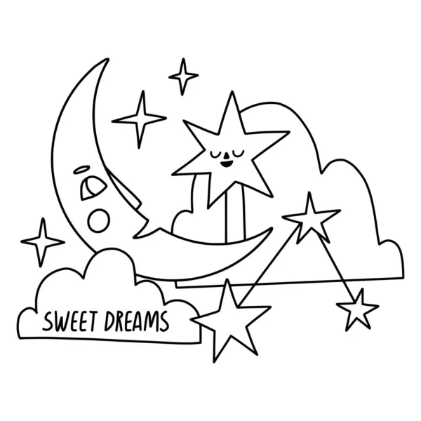 Sweet Dreams Text Space Night Card Sticker Print Coloring Page — Stock Vector