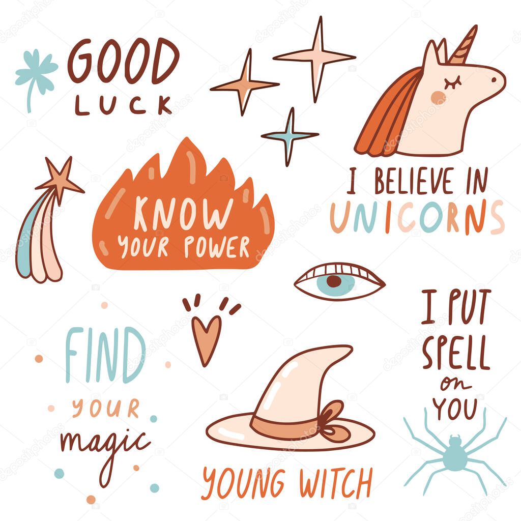 Citas Mágicas Motivacionales Con Garabatos Letras Joven Bruja Buena Suerte  Vector de stock por ©lenanikolaeva 498072894, image size:1024x1024