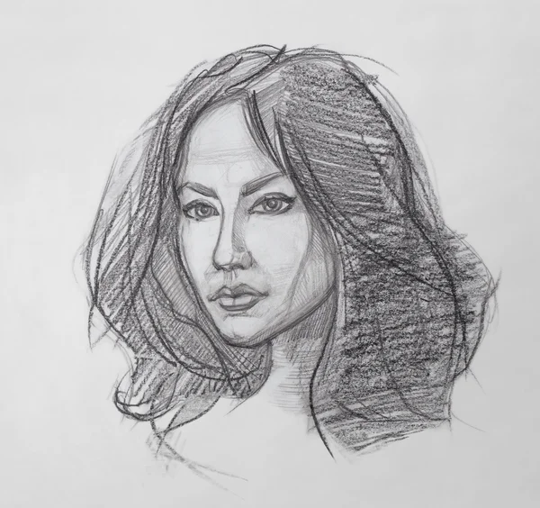 Ritratto femminile - Disegno a matita — Foto Stock