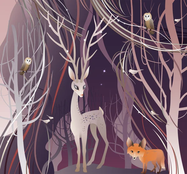 Animales en el bosque — Vector de stock