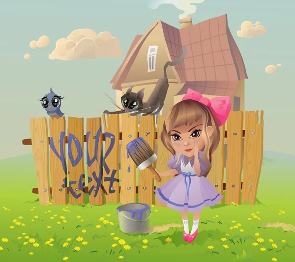Girl writes on the Fence — Stock Vector