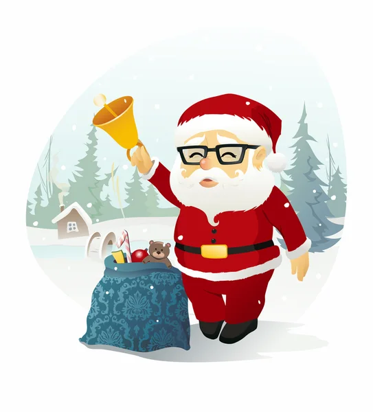 Santa Claus con una campana — Vector de stock