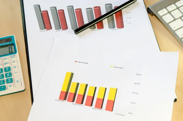 Geschäftsgrafik und Kugelschreiber — Stockfoto