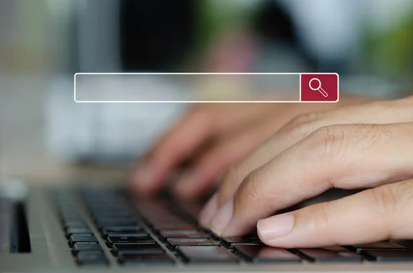 Man Hand Typing Computer Keyboard Searching Information Search Internet Empty — Stock Photo, Image