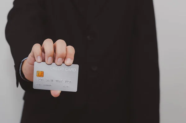Business Man Holding Credit Card Shopping Online Digital Marketing Financial — Stock Fotó