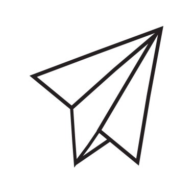 beyaz vektör arkaplanındaki kağıt düzlem simgesi düz siyah çizgi