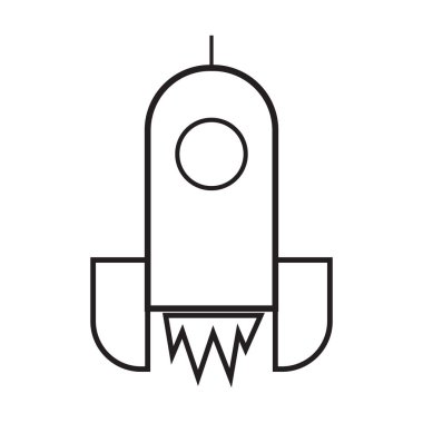 roket simgesi beyaz vektör arkaplanındaki düz siyah çizgi