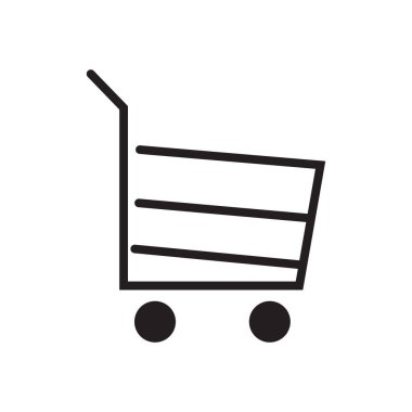 süpermarket arabası simgesi beyaz vektör arkaplanındaki düz siyah çizgi