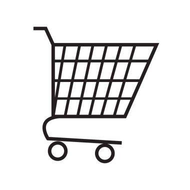 süpermarket arabası simgesi beyaz vektör arkaplanındaki düz siyah çizgi