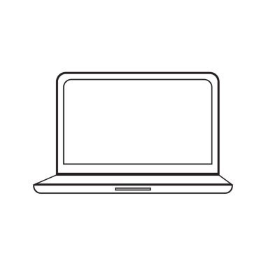 Beyaz arkaplanda dizüstü bilgisayar çizgisi simgesi. İş teknolojisi konsept vektörü