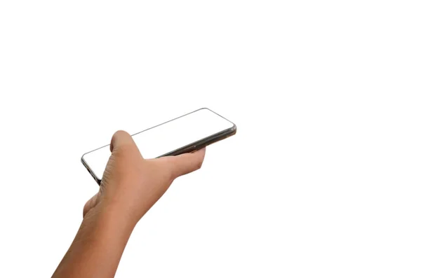 Hand Holding Smart Phone White Background — Stock Photo, Image