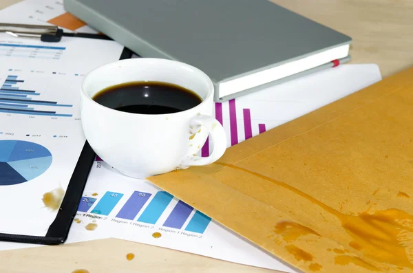 Documentos sobre manchas de café — Fotografia de Stock
