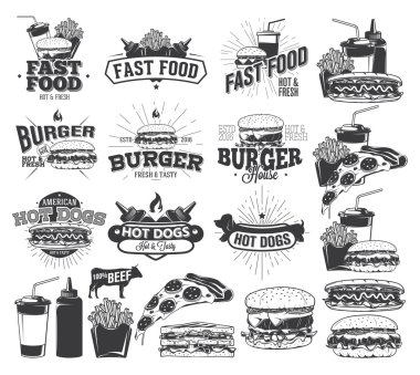 Fast Food etiket, logolar ve tasarım öğeleri