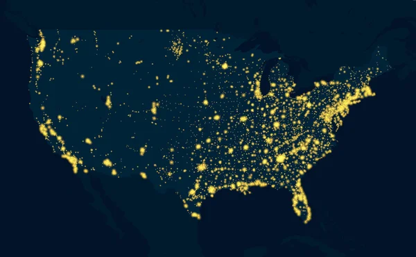 Νύχτα χάρτη Ηνωμένων Πολιτειών της Αμερικής — Διανυσματικό Αρχείο