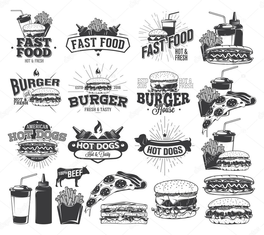 Fast Food Label, Logos and design elements